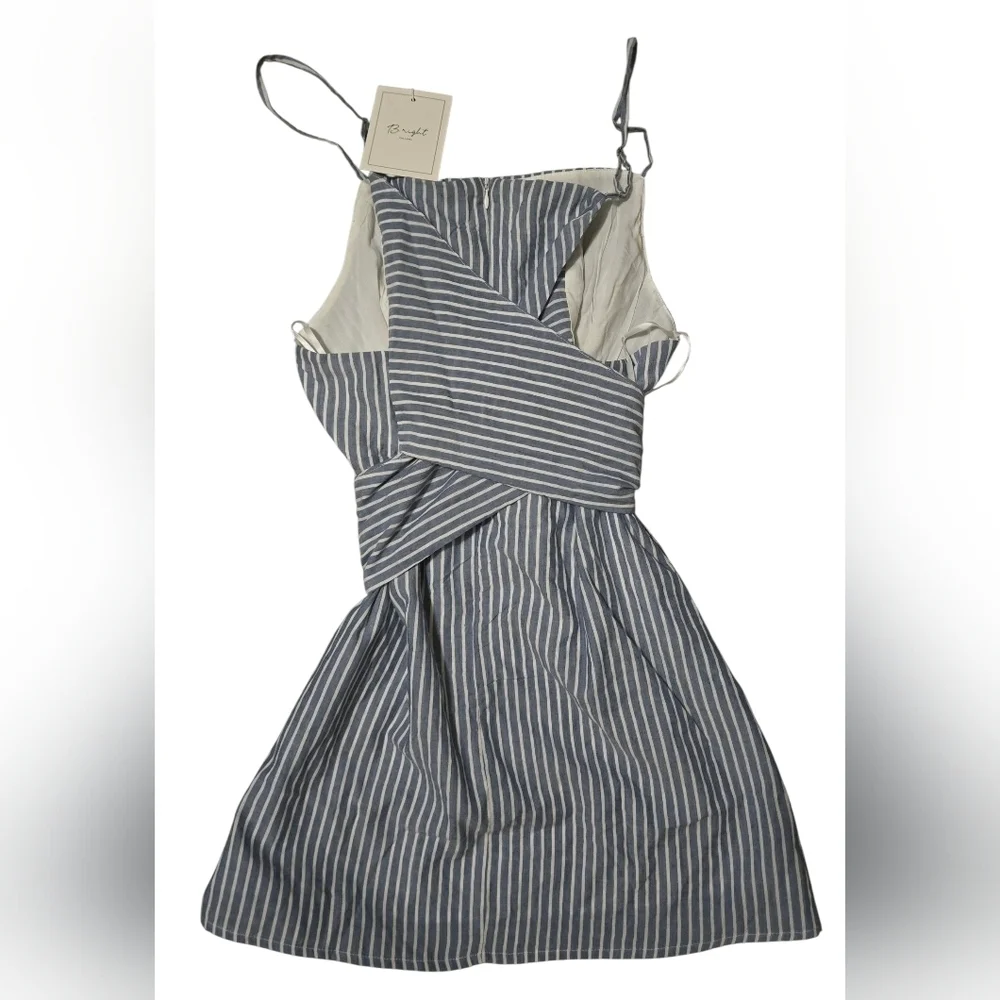 Bright - Blue & White Striped Bow Front Mini Dress – Size M